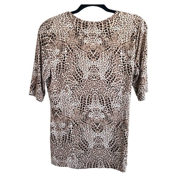 Dana Buchman Women’s Brown White Leopard Print Wrap Style V-Neck Top Size Small - Picture 2 of 8